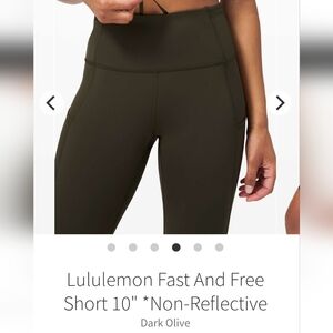 NWOT lululemon Fast And Free 10in W/pockets Bike Shorts - Dark Olive Sz 4